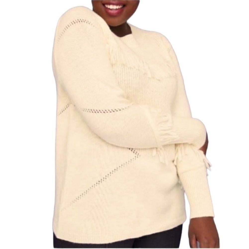 LANE BRYANT | Cream Fringe Accents Crewneck Pullover Sweater Women’s Size 14/16